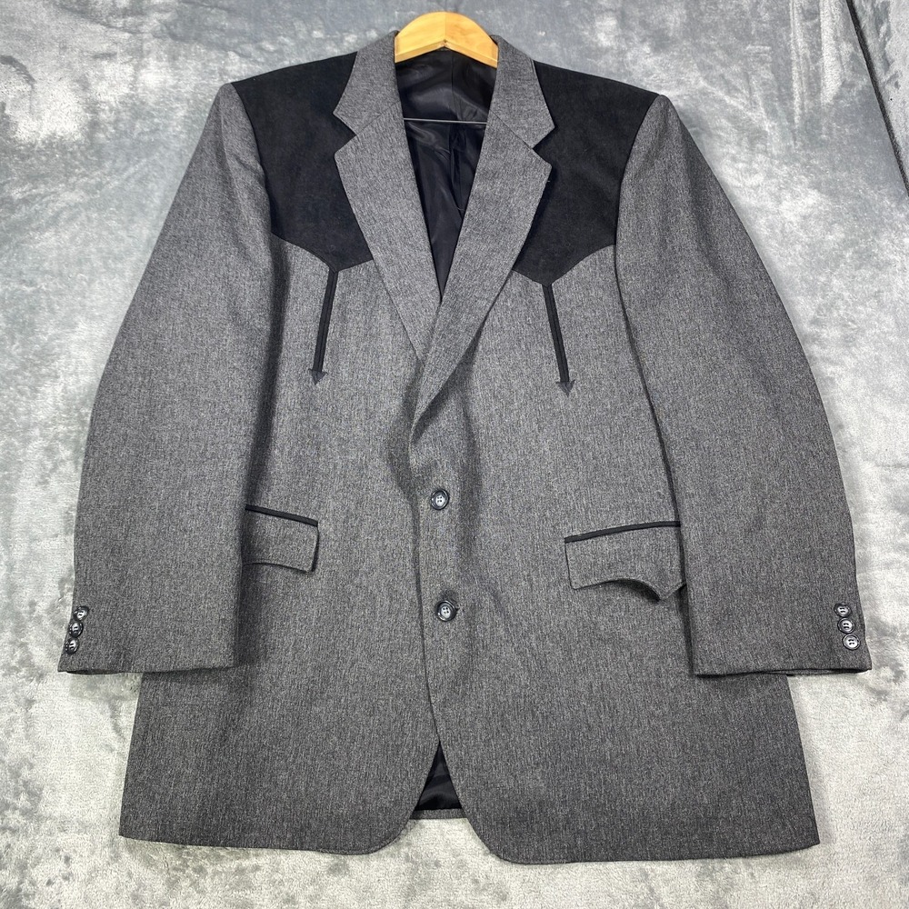 Circle S Mens 46L Blazer Jacket Gray Suede Yoke Western Rockabilly Sport Coat